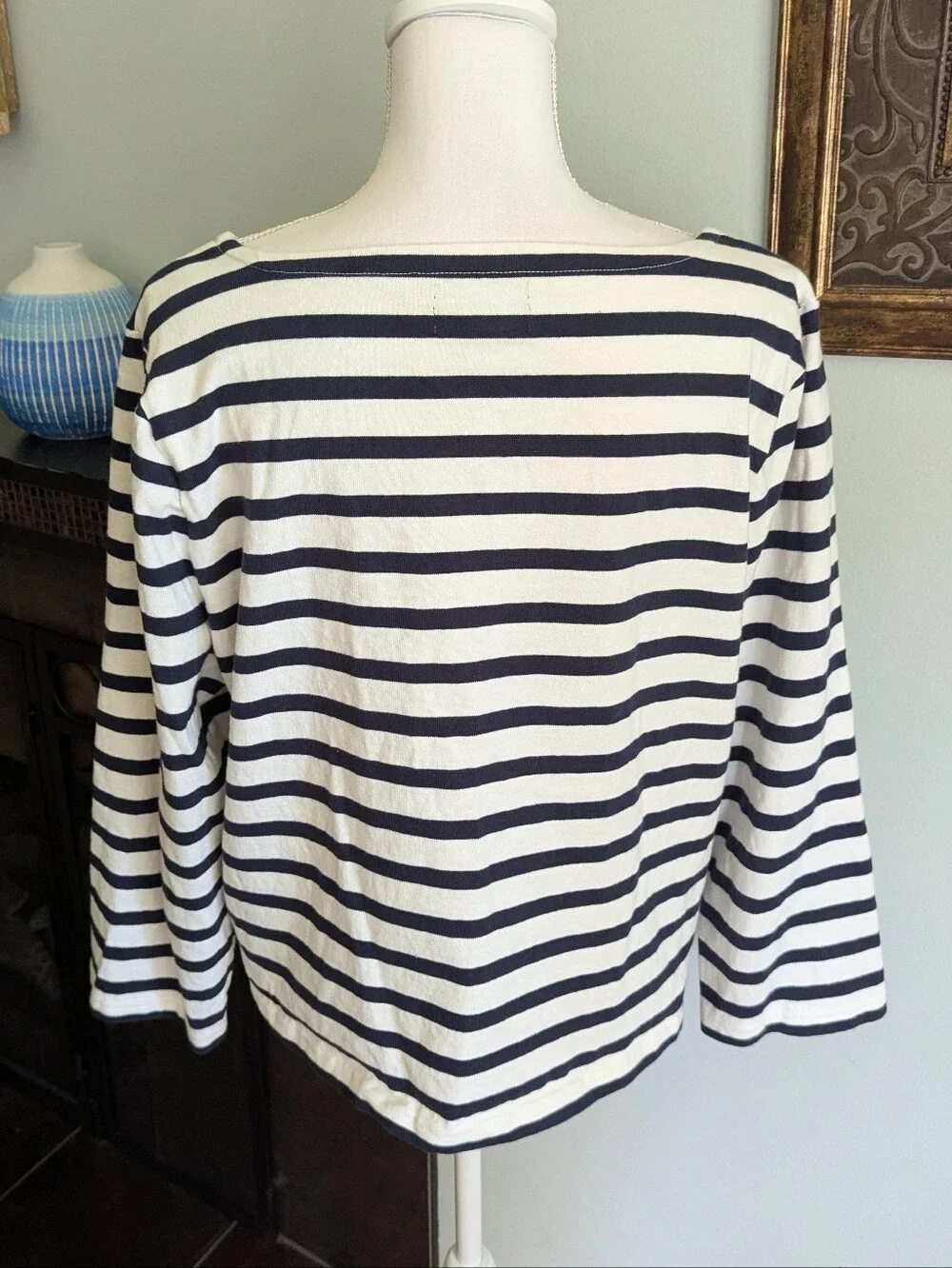 J.Crew Women's XL Classic Mariner Boatneck Cotton T-shirt Stripe Ivory/Navy